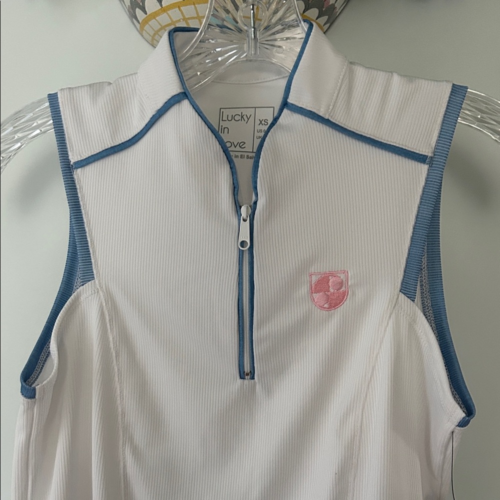 Lucky in Love 1/4 Zip Mandarin Collar Golf Sleeveless Polo Size XS